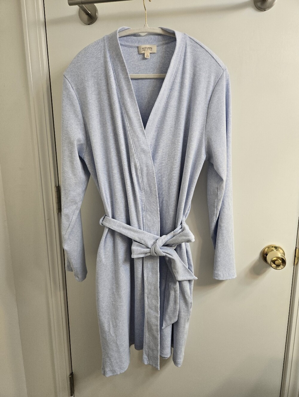 Haven Well Within Organic Cotton Rib Knit Robe Light Blue L
